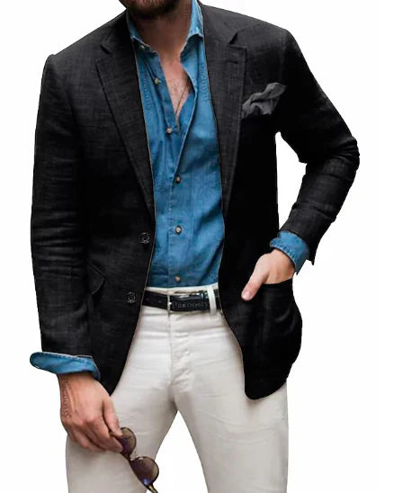 Jon - men's linen blazer beach wedding casual tailored fit solid color single breasted two buttons